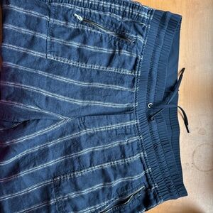 Athleta Cabo Wide Leg Linen Pants - NAVY Striped